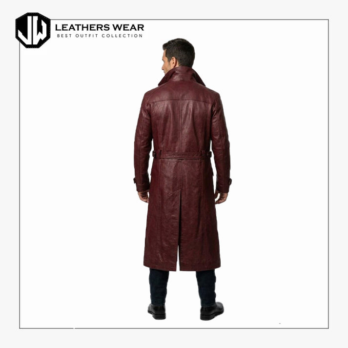 Mens Burgundy Leather Trench Coat