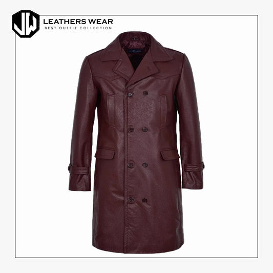 Mens Burgundy Military Style Trench Coat