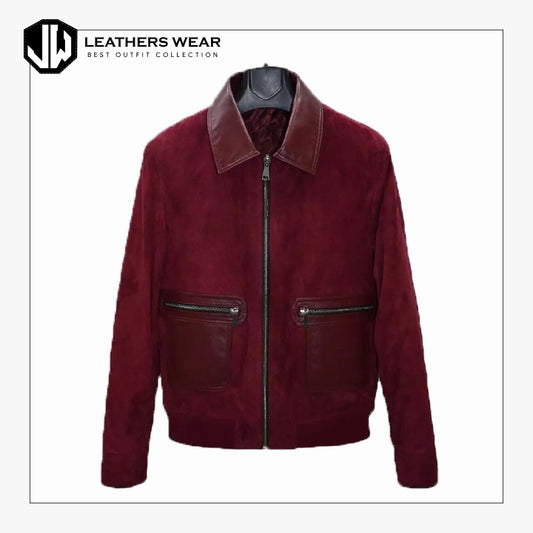 Mens Burgundy Premium Suede Leather Jacket