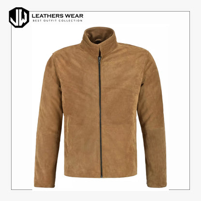 Mens Camel Brown Suede Leather Jacket