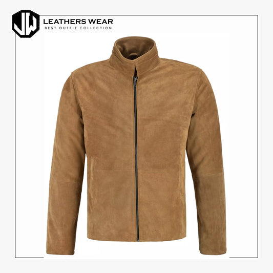 Mens Camel Brown Suede Leather Jacket