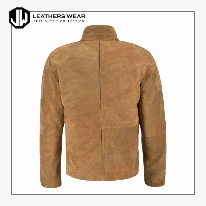 Mens Camel Brown Suede Leather Jacket