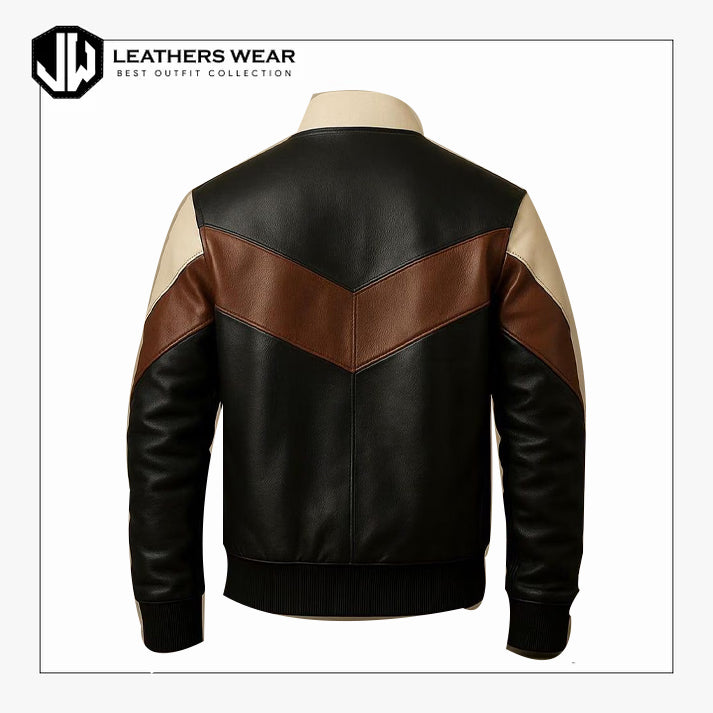 Mens Color Block Leather Jacket