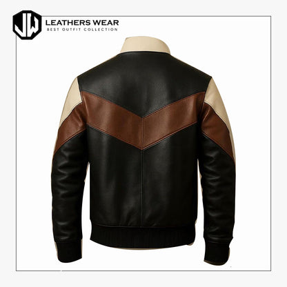 Mens Color Block Leather Jacket