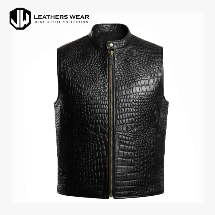 Mens Crocodile Embossed Cowhide Leather Vest
