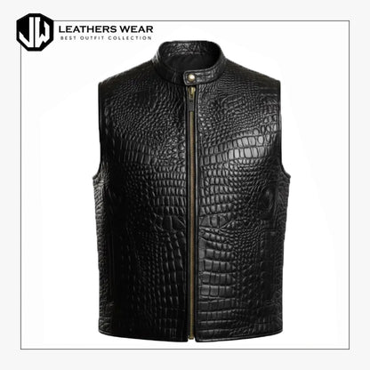 Mens Crocodile Embossed Cowhide Leather Vest