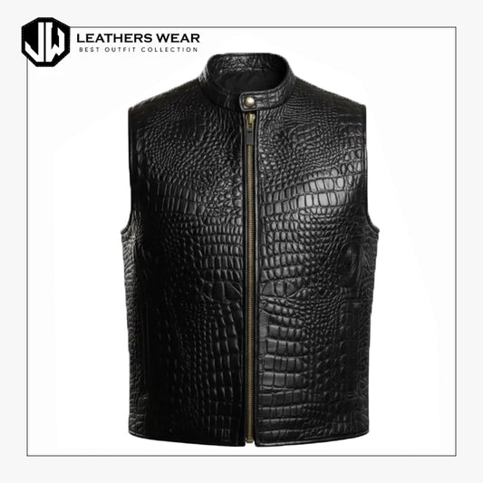 Mens Crocodile Embossed Cowhide Leather Vest