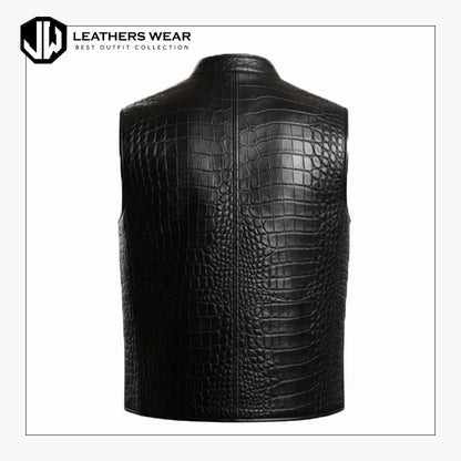 Mens Crocodile Embossed Cowhide Leather Vest