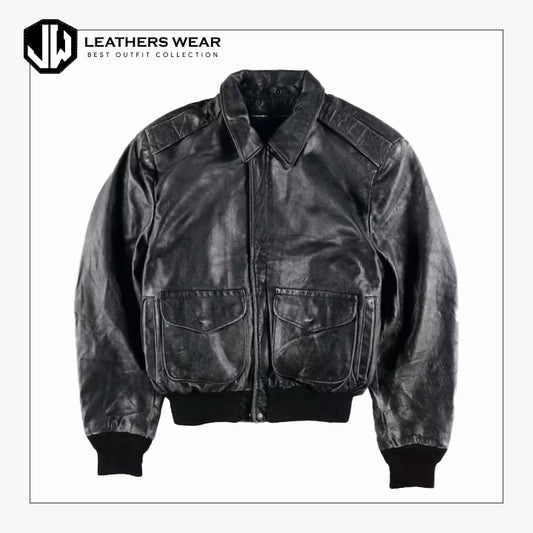 Mens Distressed Black Bomber Leather Jacket