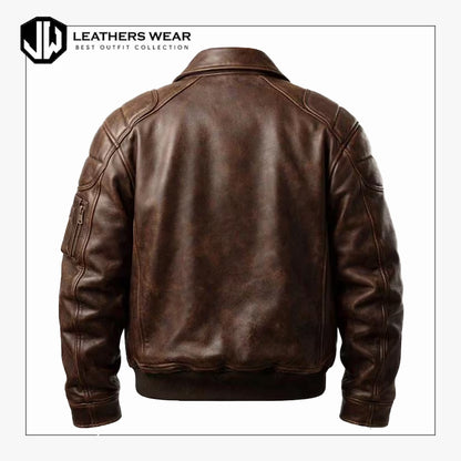 Mens Distressed Leather Aviator Jacket