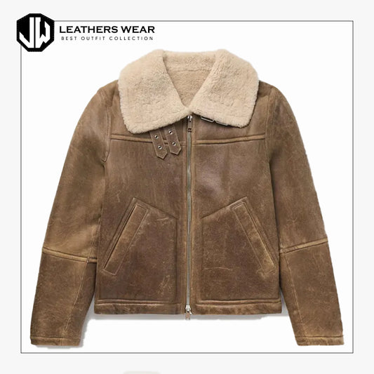 Mens Distressed Shearling Leather Jacket