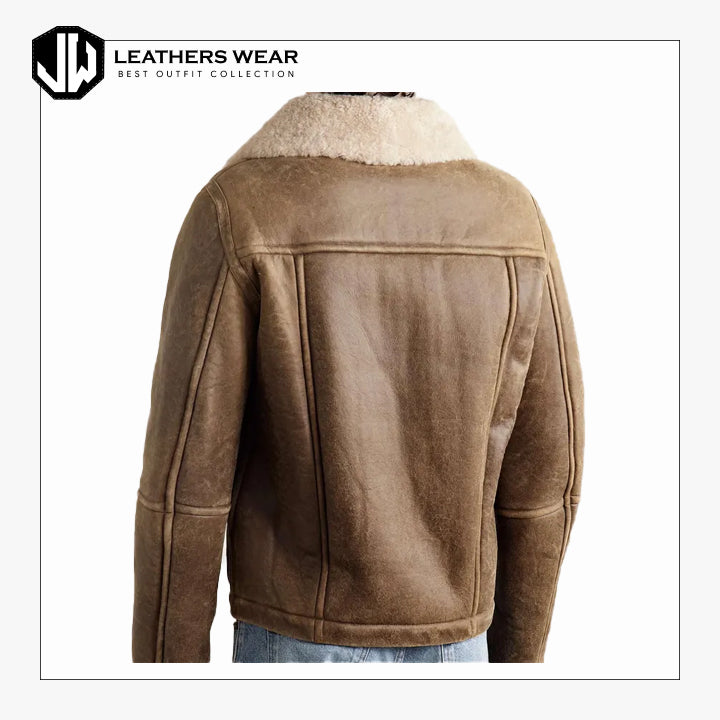 Mens Distressed Shearling Leather Jacket