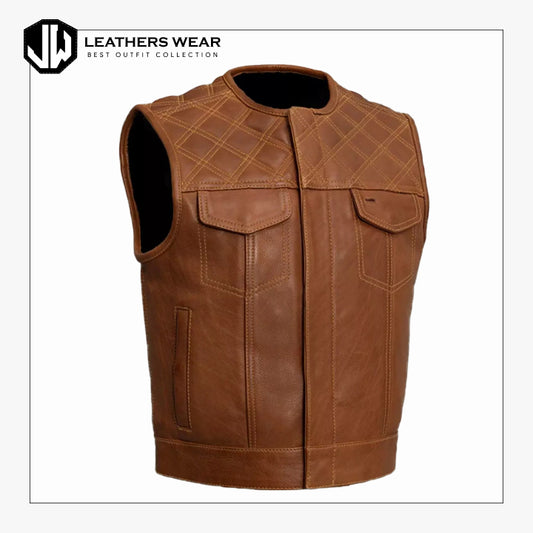 Mens Genuine Brown Biker Vest