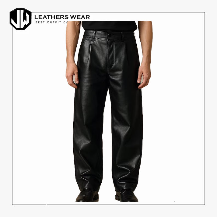 Mens Genuine Leather Straight Leg Pants