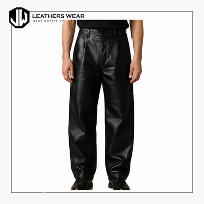 Mens Genuine Leather Straight Leg Pants