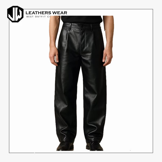 Mens Genuine Leather Straight Leg Pants
