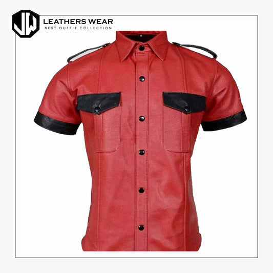 Mens Genuine Red Lambskin Casual Shirt