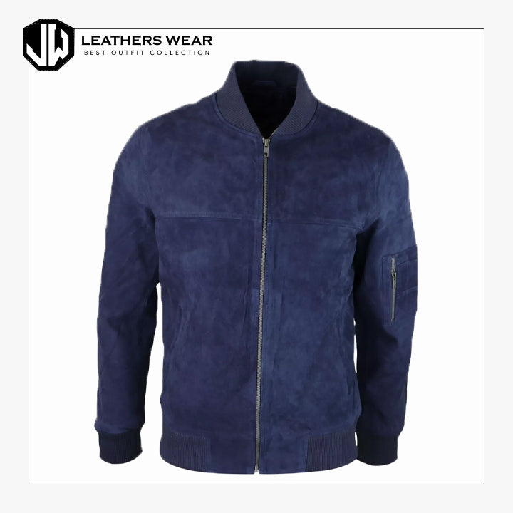 Mens Genuine Suede Leather Bomber Jacket