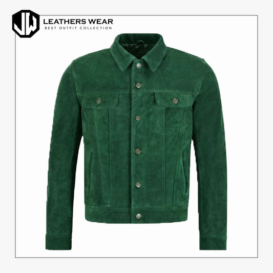 Mens Green Suede Leather Shirt