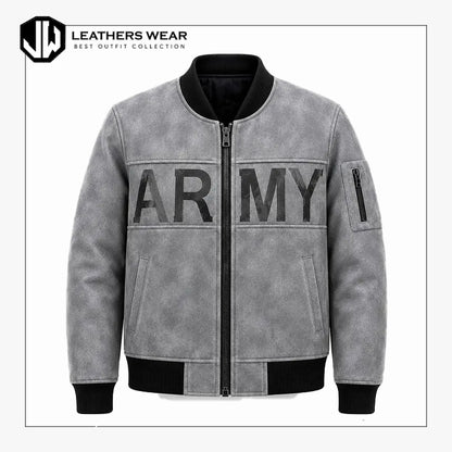 Mens Grey Suede-Look Bomber Jacket