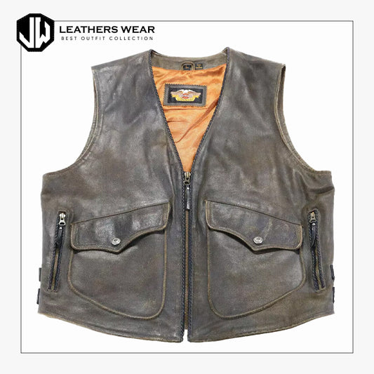 Mens Harley Davidson Vest Brown Distressed