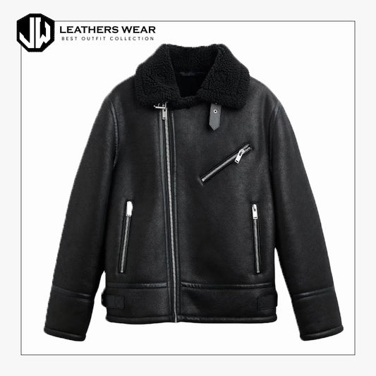 Mens High Quality Shearling Bomber Jacket