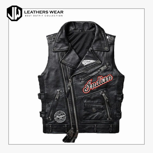 Mens Indian Leather Biker Vest