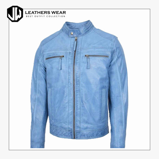 MensLeatherBikerJacketinSkyBlue