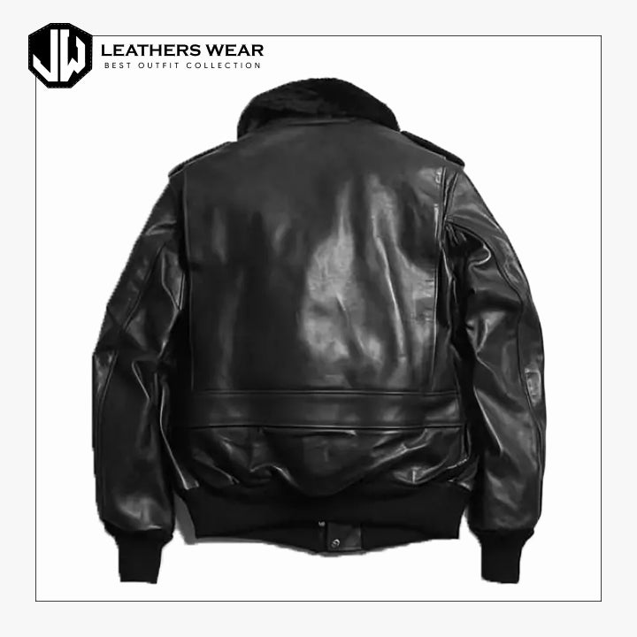 Mens Leather Bomber Jacket with Collar