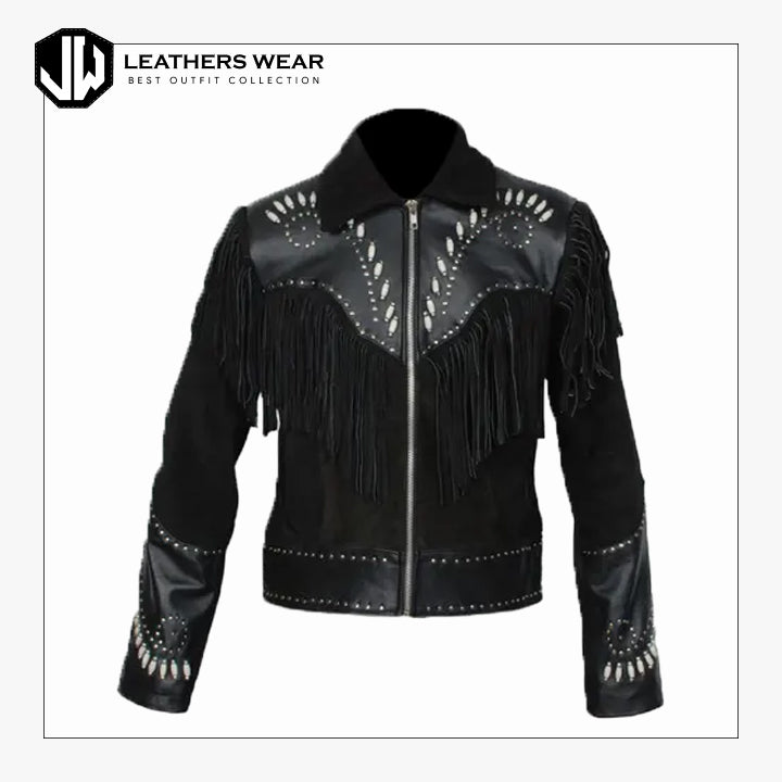 Mens Leather Fringe Jacket Western