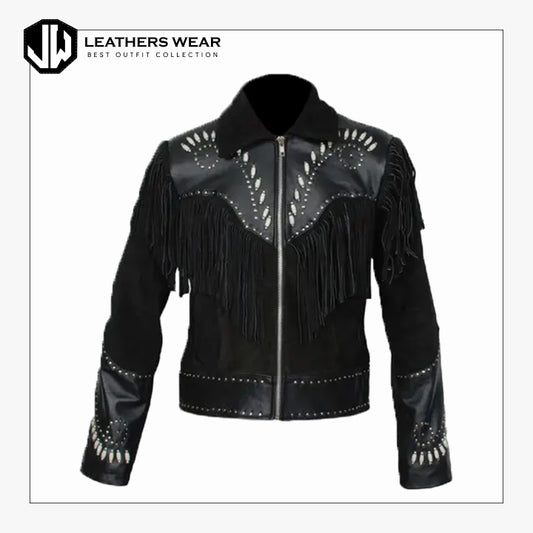 Mens Leather Fringe Jacket Western