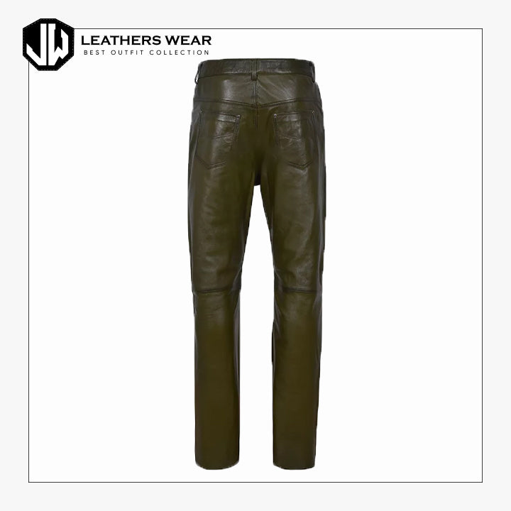 Mens Leather Trouser Olive Green