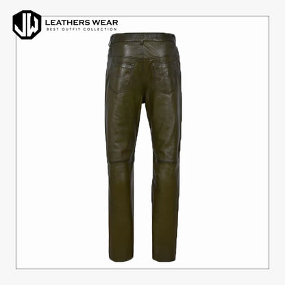 Mens Leather Trouser Olive Green