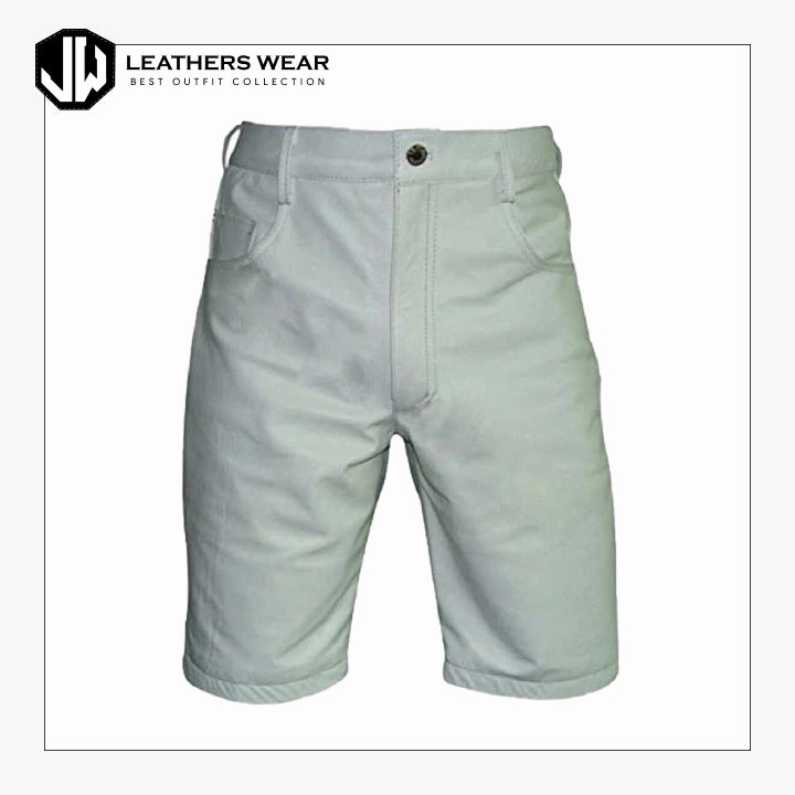 Mens Long Shorts Genuine White Leather