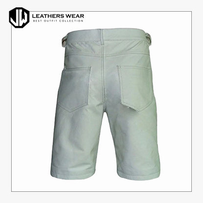 Mens Long Shorts Genuine White Leather