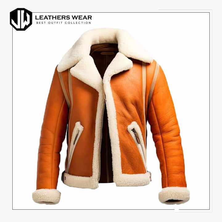 MensOrangeGenuineSheepskinPilotJacket