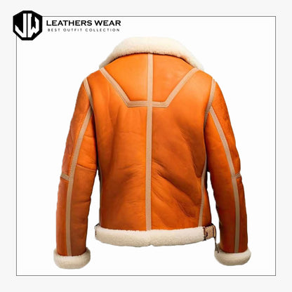 MensOrangeGenuineSheepskinPilotJacket1