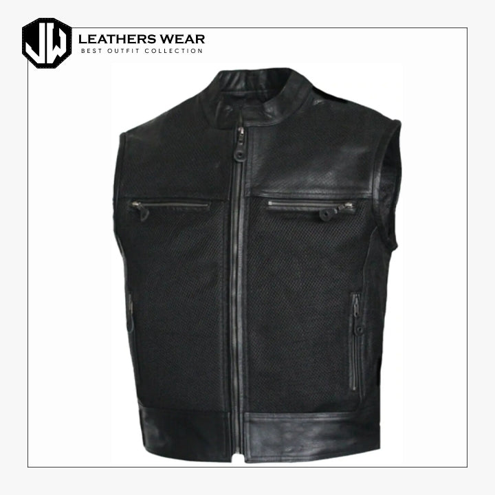 Mens Perforated Leather and Mesh Vest