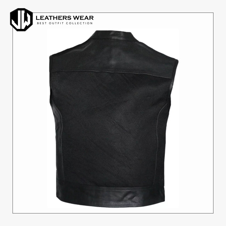 Mens Perforated Leather and Mesh Vest