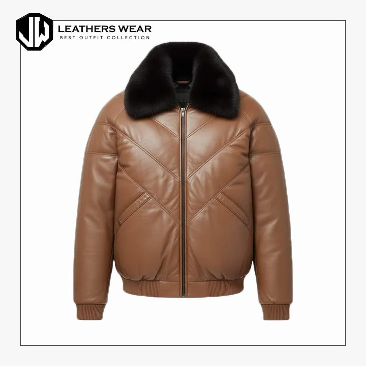 Mens Pure Leather Puffer Jacket