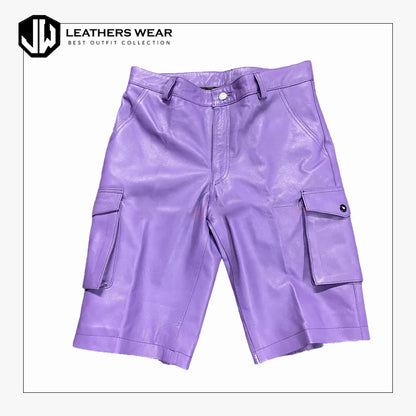 Mens Purple Leather Shorts