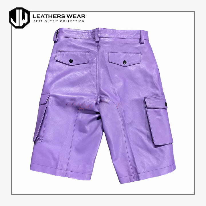 Mens Purple Leather Shorts