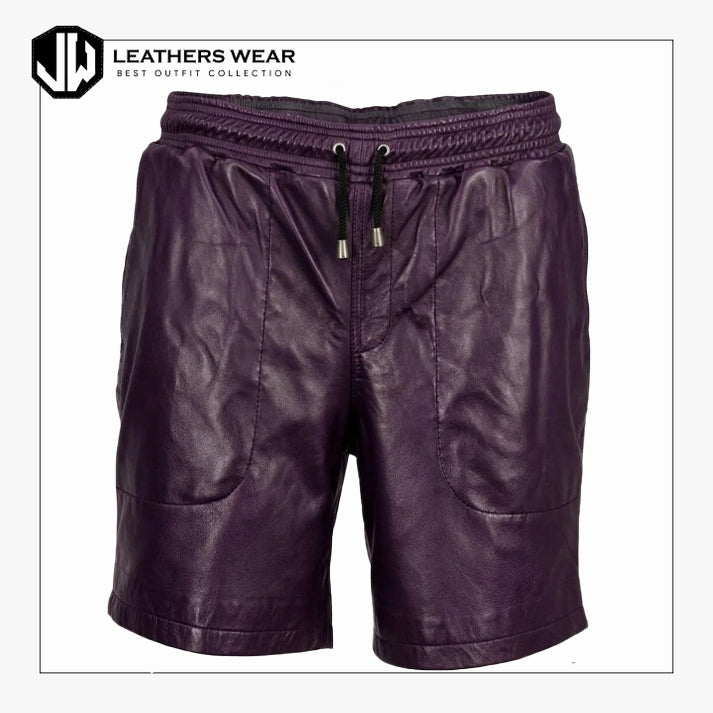 Mens Purple Real Lamb Leather Shorts