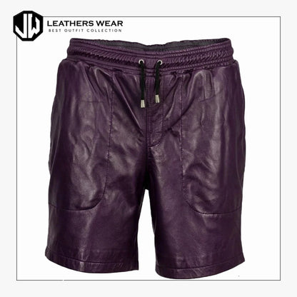 Mens Purple Real Lamb Leather Shorts