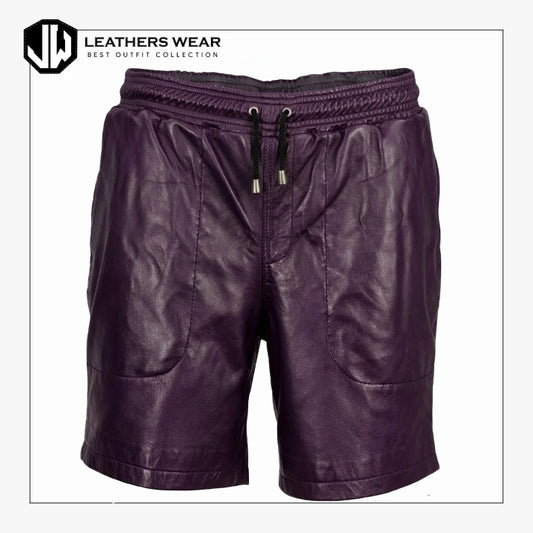 Mens Purple Real Lamb Leather Shorts