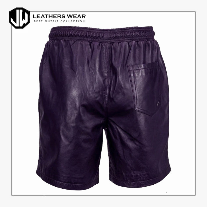Mens Purple Real Lamb Leather Shorts