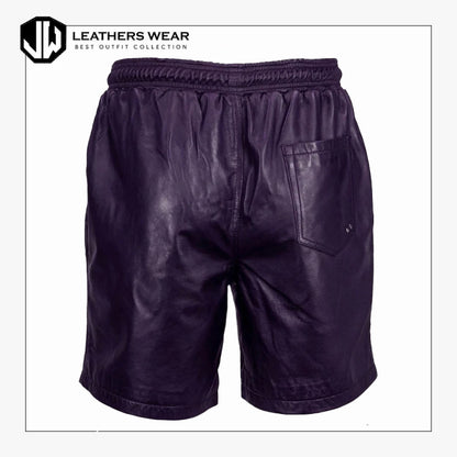 Mens Purple Real Lamb Leather Shorts