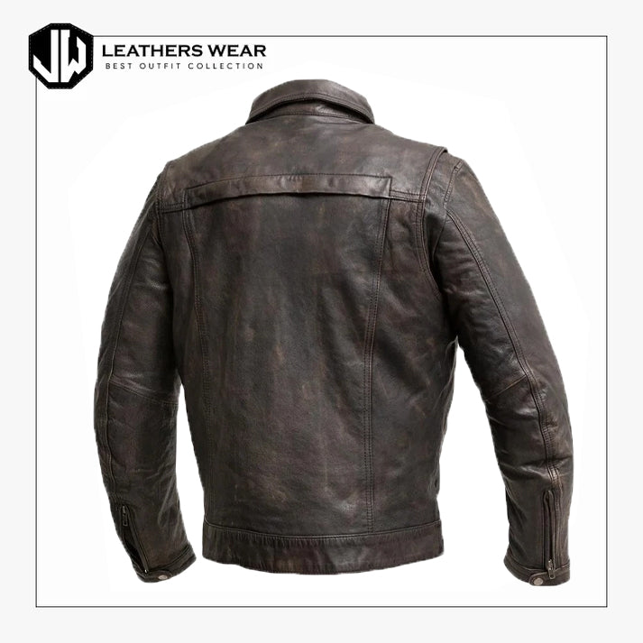 Mens Real Distressed Leather Trucker Jacket