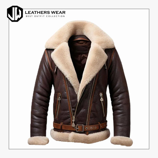 Mens Real Leather Fur Biker Jacket