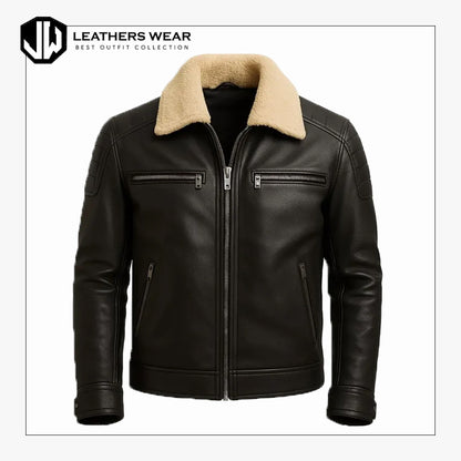 Mens Real Leather Shearling Collar Jacket